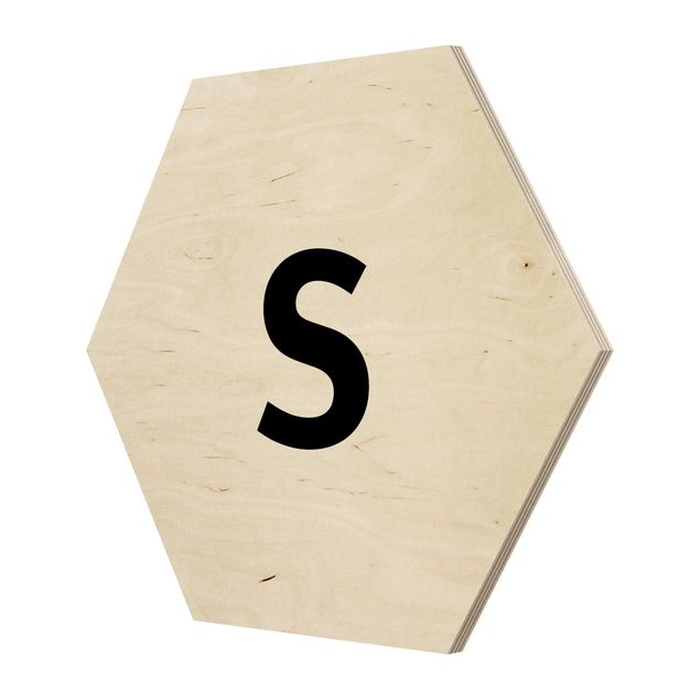 Obraz heksagonalny z drewna - Biała litera S