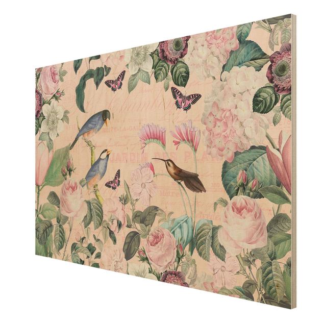 Obrazy na ścianę Kolaż w stylu vintage - róże i ptaki