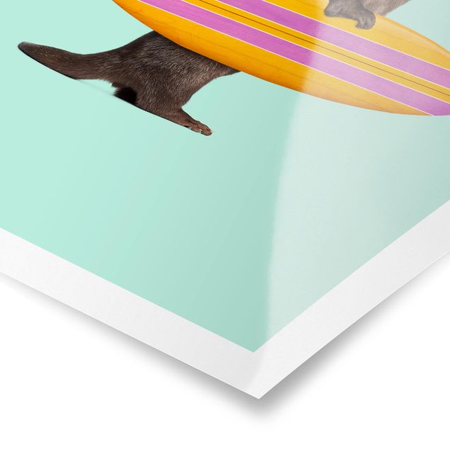 Obraz turkusowy Otter z deską surfingową