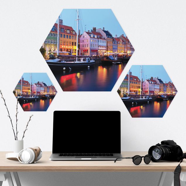 Obraz heksagonalny z Forex - Port w Kopenhadze wieczorem