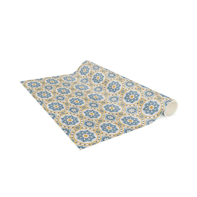 chodnik dywan Kwiatowe płytki niebiesko-żółte