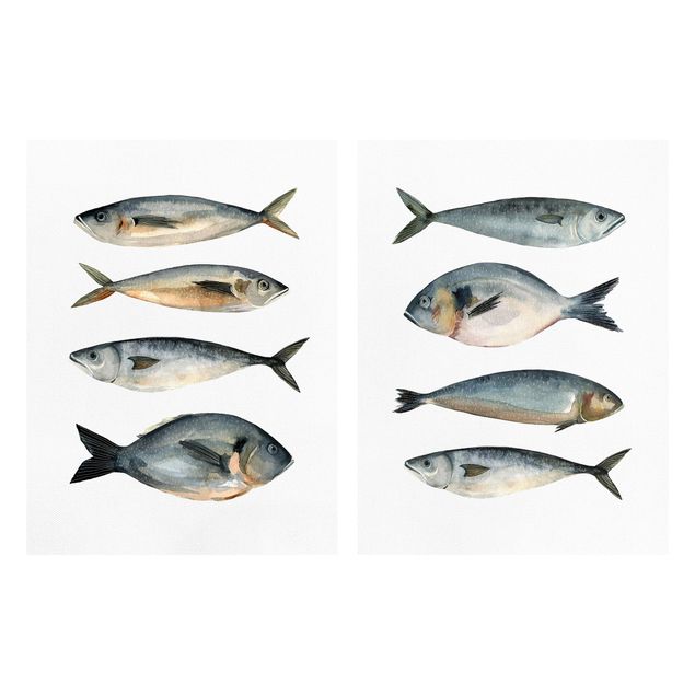 Obrazy na płótnie zwierzęta Osiem rybek w akwareli Zestaw I