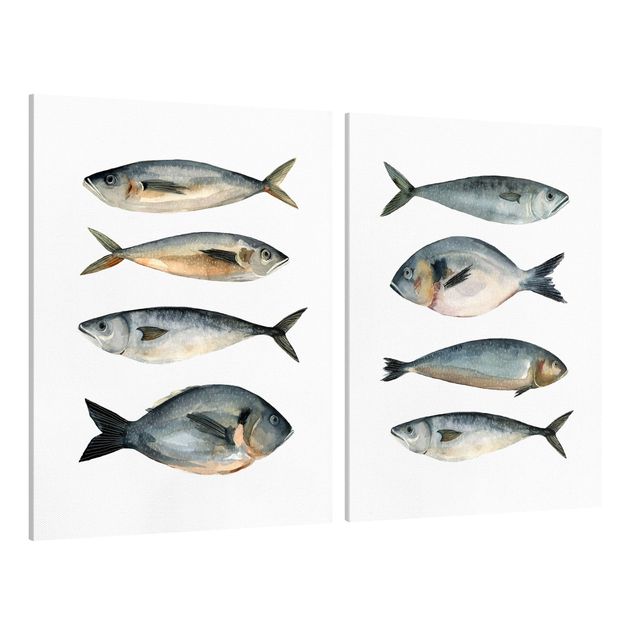 Ryby obrazy Osiem rybek w akwareli Zestaw I