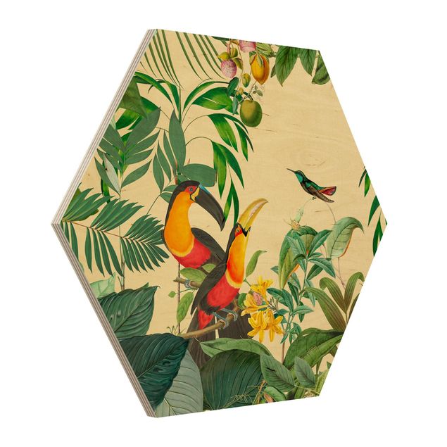 Obrazy zwierzęta Kolaże w stylu vintage - Ptaki w dżungli