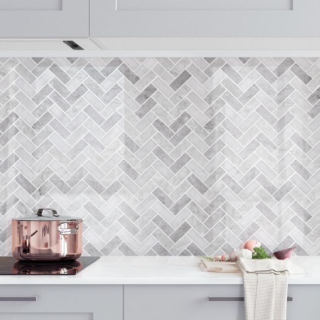 Dekoracja do kuchni Marble Herringbone Tiles - Medium Szary