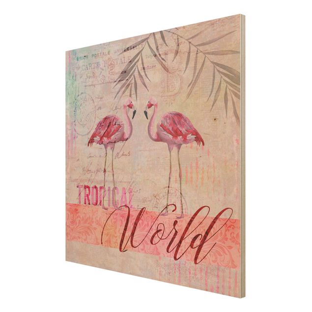 Obrazy na ścianę Kolaż w stylu vintage - Flamingi w tropikalnym świecie