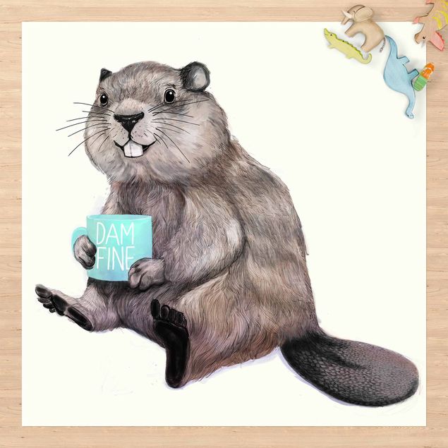 dywan ogrodowy Ilustracja przedstawiająca bobra z filiżanką kawy