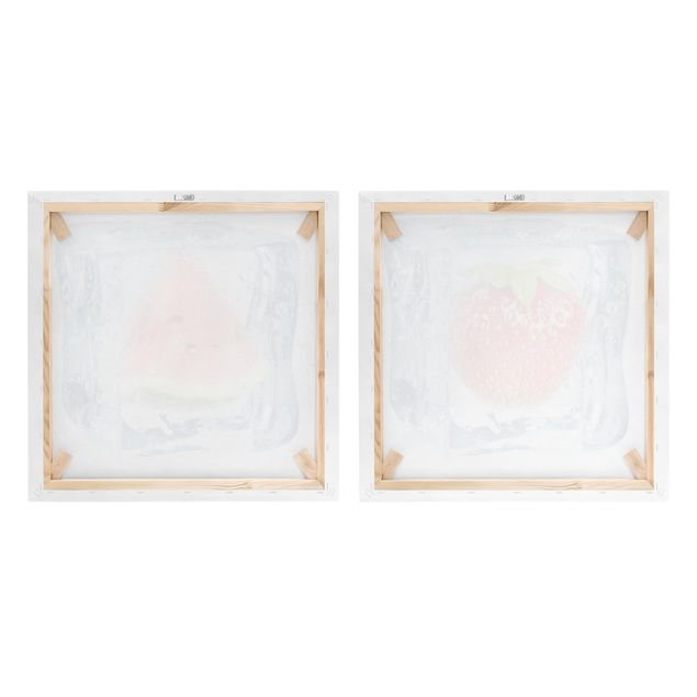 Obrazy drukowane na płótnie Truskawka i melon w kostce lodu