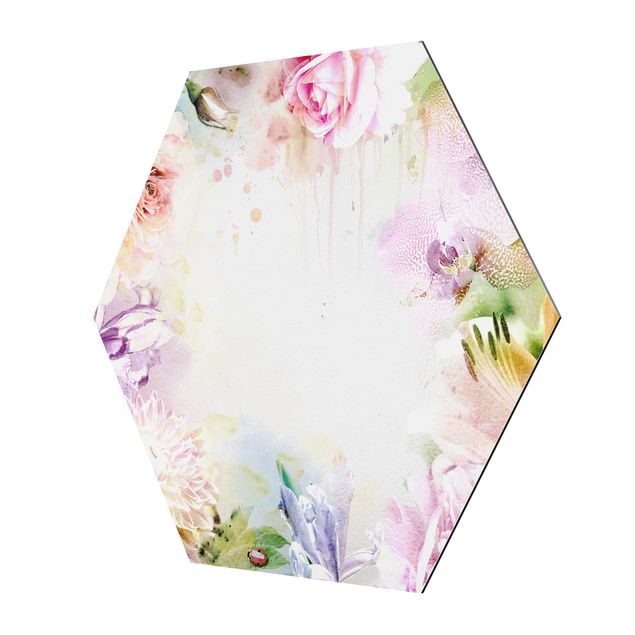 Obraz heksagonalny z Alu-Dibond - Akwarela Mieszanka kwiatowa pastelowa