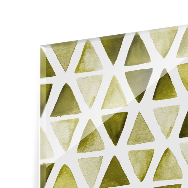 Panel szklany do kuchni - Trójkąty akwarelowe w kolorze oliwkowej zieleni