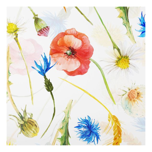 Panel kuchenny - Watercolour Wild Flowers With Poppies - Kwadrat 1:1
