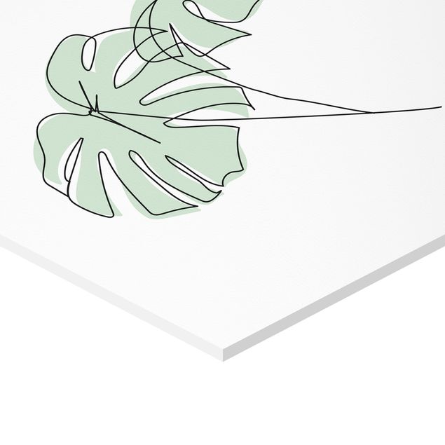 Obraz heksagonalny z Forex 2-częściowy - Zestaw grafik liniowych z liśćmi monstery