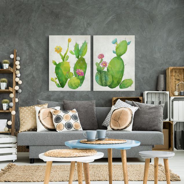 Obrazy do salonu Zestaw rodzinny kaktusów II