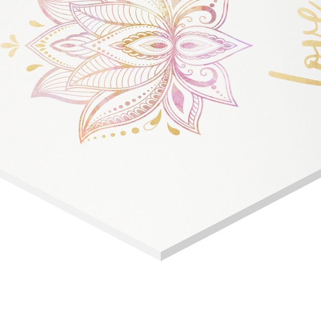 Obraz heksagonalny z Forex 3-częściowy - Mandala Namaste Lotus Set złoty różowy