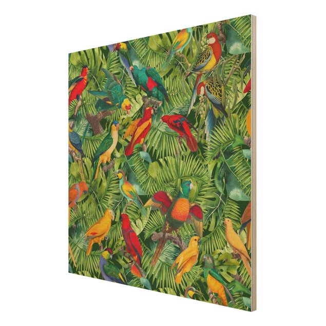 Obrazy Kolorowy kolaż - Papugi w dżungli