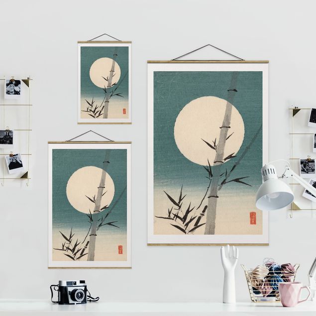 Obrazy bambus Japoński rysunek Bambus i księżyc