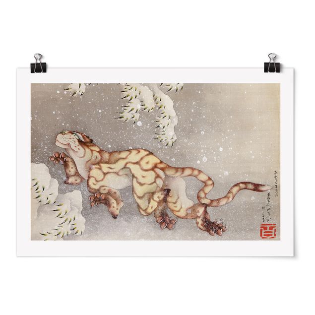 Zwierzęta obrazy Katsushika Hokusai - Tygrys w burzy śnieżnej