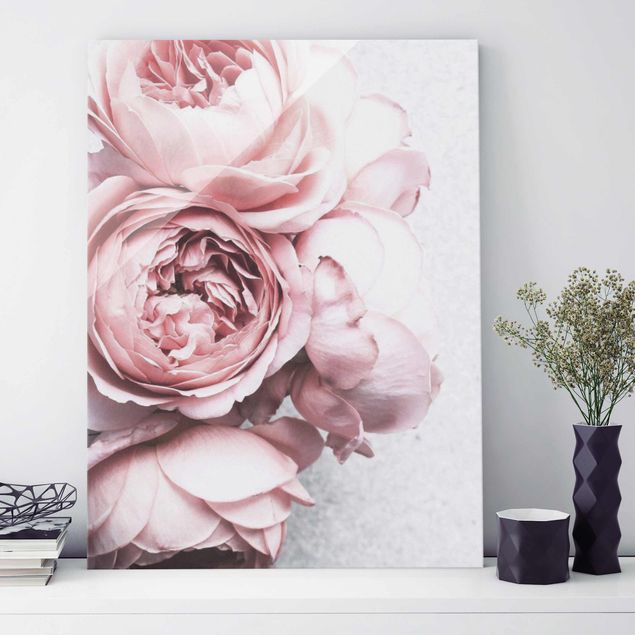 Obrazy na szkle portret Kwiaty różowej piwonii Shabby Pastel