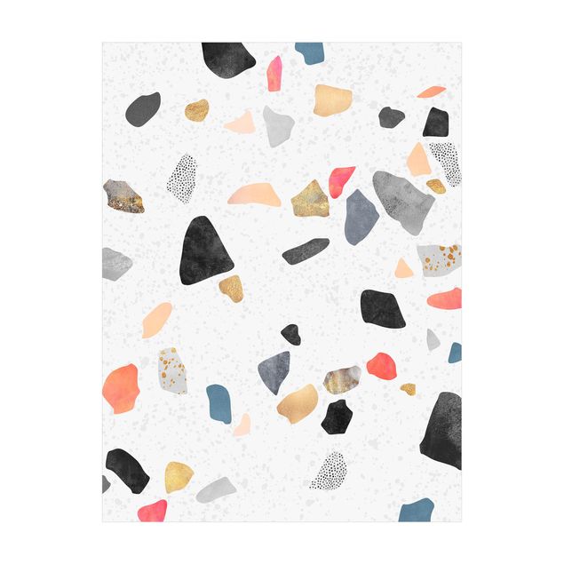 nowoczesny dywan abstrakcyjny Białe lastryko z kamieniami w kolorze złotym