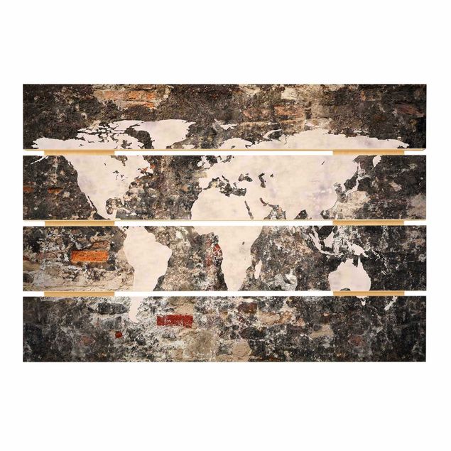 Obraz z drewna - Stara ścienna mapa świata