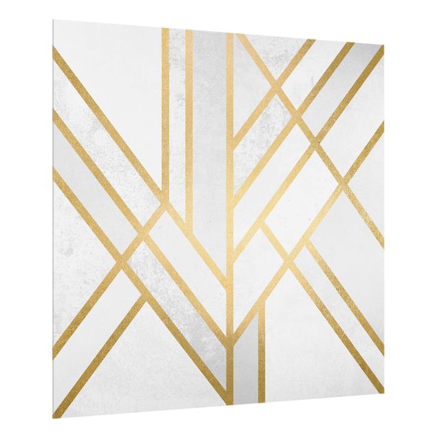Panele szklane do kuchni Art Deco Geometry Białe złoto