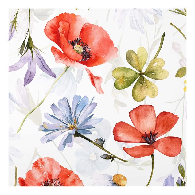 Panel kuchenny - Watercolour Poppy With Cloverleaf - Kwadrat 1:1