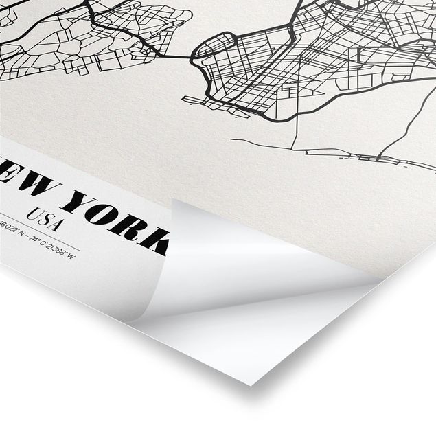 Plakaty czarno białe Mapa miasta Nowy Jork - Klasyczna