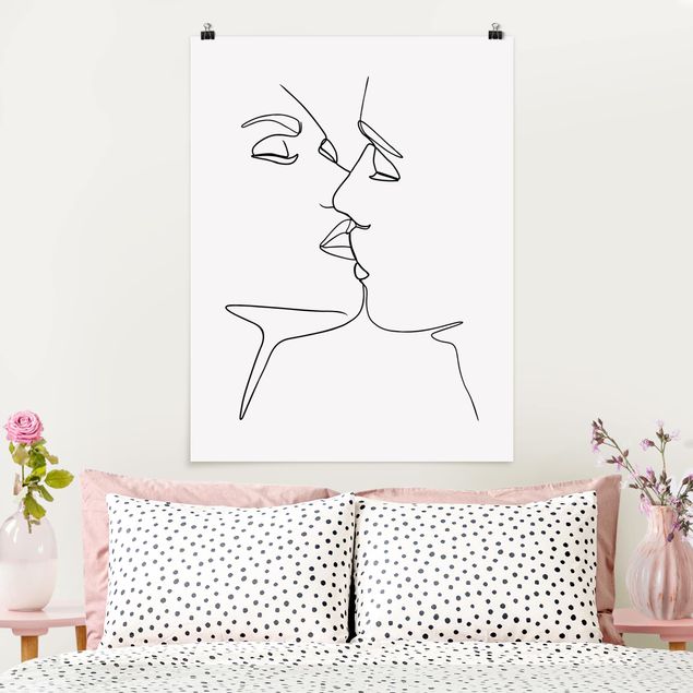 Obrazy do salonu nowoczesne Line Art Pocałunek twarzy czarno-biały