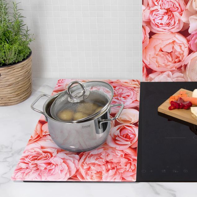Szklana płyta ochronna na kuchenkę 2-częściowa - Rosy Rosé Coral Shabby