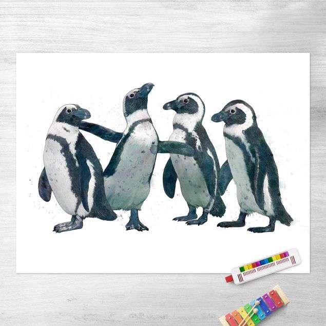 dywan zewnetrzny Ilustracja pingwinów czarno-biały Akwarela