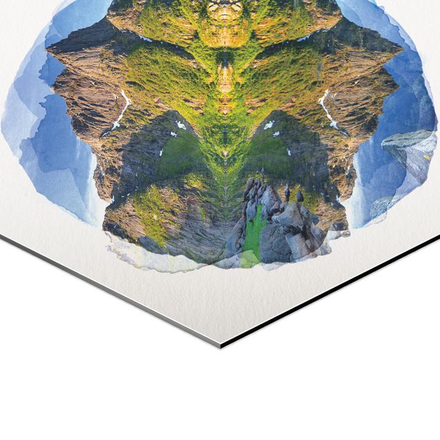 Rainer Mirau obrazy Akwarele - Krajobraz górski z odbiciem wody w Norwegii