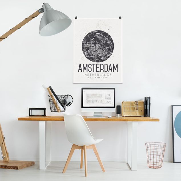 Obrazy do salonu Mapa miasta Amsterdam - Retro