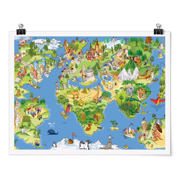 Obraz mapa świata Wielka i śmieszna mapa świata