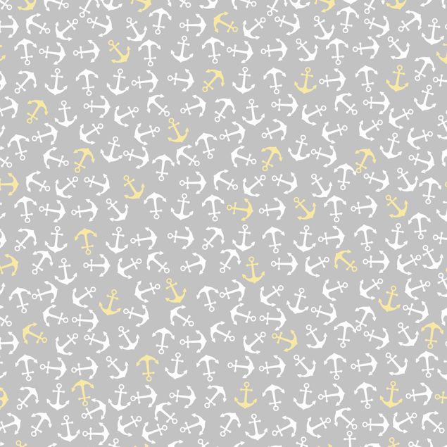 Okleina na meble wzory Kotwica biało-żółta na szarym tle