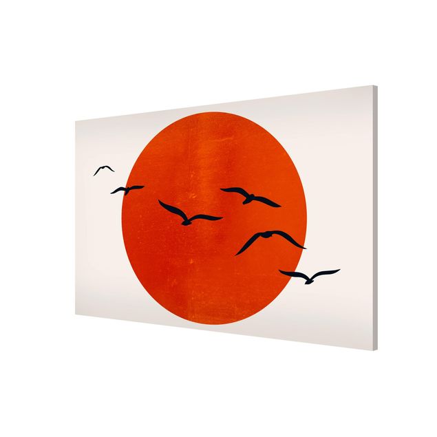 Obrazy nowoczesny Stado ptaków na tle czerwonego słońca I