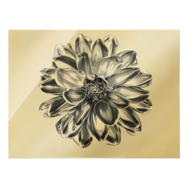 Obraz na szkle - Kwiat dalii Srebrny metalik