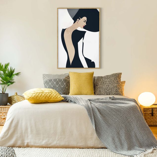Obrazy w ramie do łazienki Dama w kapeluszu w kolorze ciemnoniebieskim
