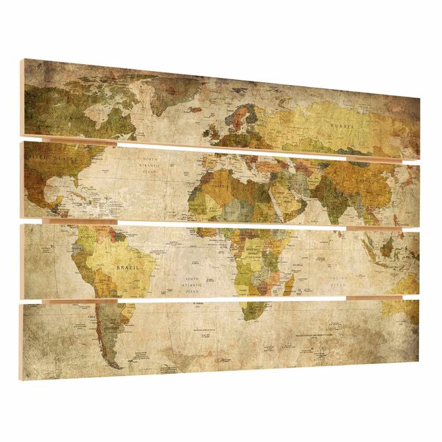 Obraz z drewna - Mapa świata