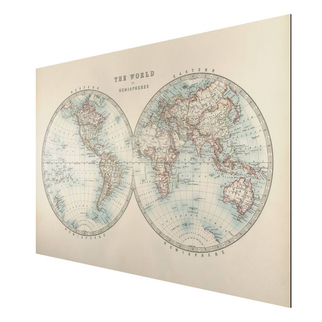 Obrazy z napisami Mapa świata w stylu vintage Dwie półkule