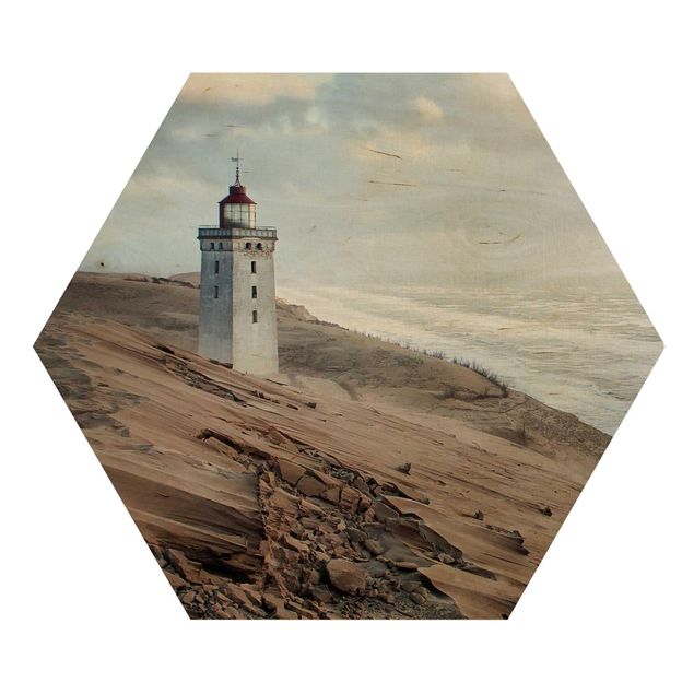 Obraz heksagonalny z drewna - Latarnia morska w Danii