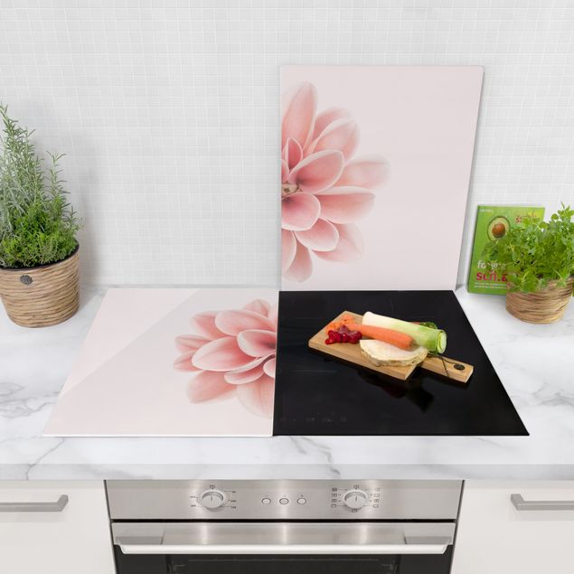 Szklana płyta ochronna na kuchenkę - Dahlia Różowy pastelowy kwiat centrowany