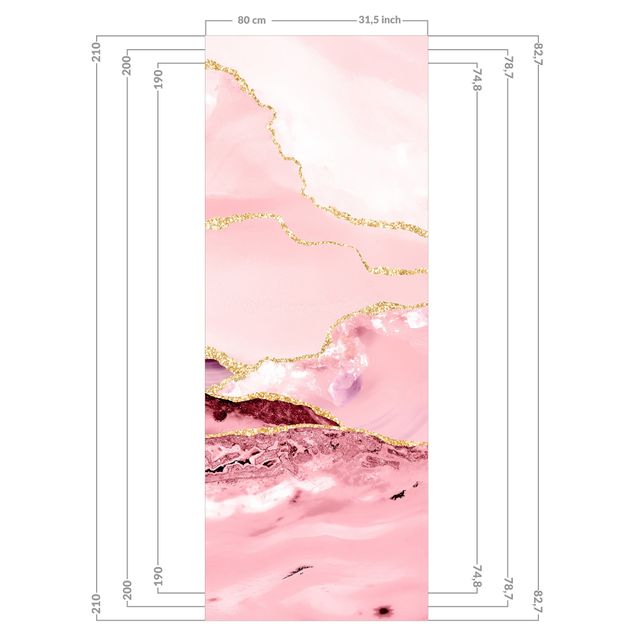 Tylna ścianka prysznicowa - Abstract Mountains Pink With Golden Lines
