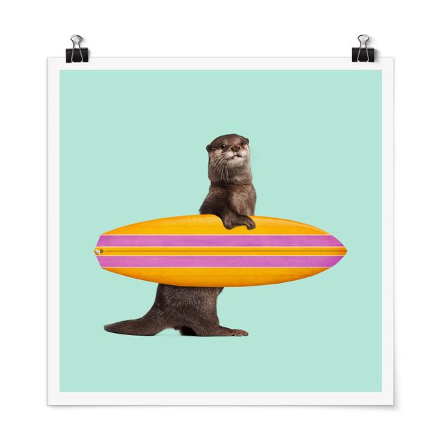 Obrazy do salonu nowoczesne Otter z deską surfingową