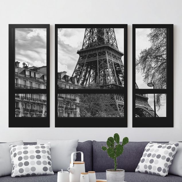 Dekoracja do kuchni Widok z okna na Paryż - w pobliżu wieży Eiffla czarno-białe