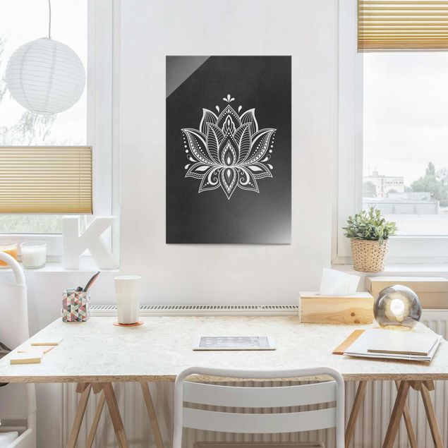 Obrazy na szkle duchowość Lotus Ilustracja biała czarna