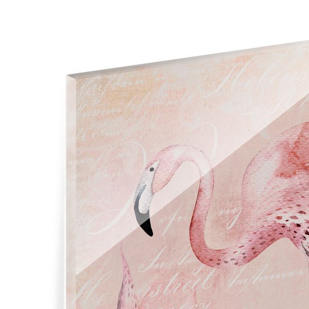 Panel szklany do kuchni - Shabby Chic Kolaż - Flamingo