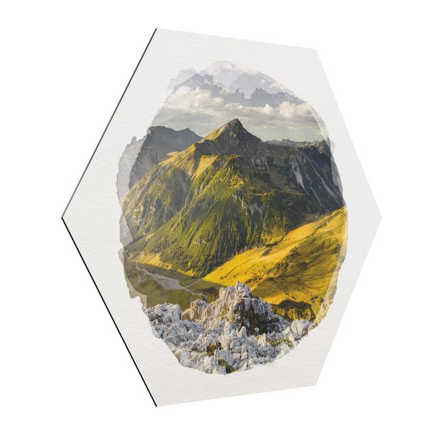 Obrazy góry Akwarele - góry i dolina w Alpach Lechtalskich w Tyrolu
