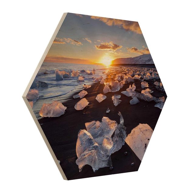 Obrazy na drewnie Lodowe kawałki na plaży Islandia