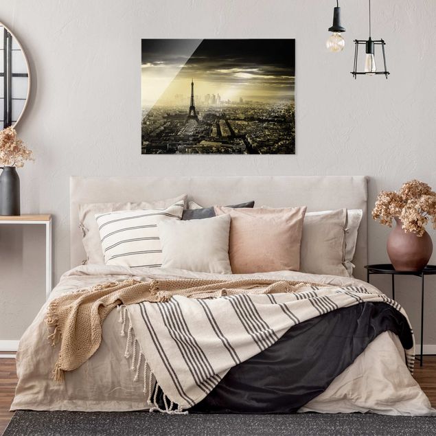 Obrazy na szkle Paryż Wieża Eiffla z góry, czarno-biała