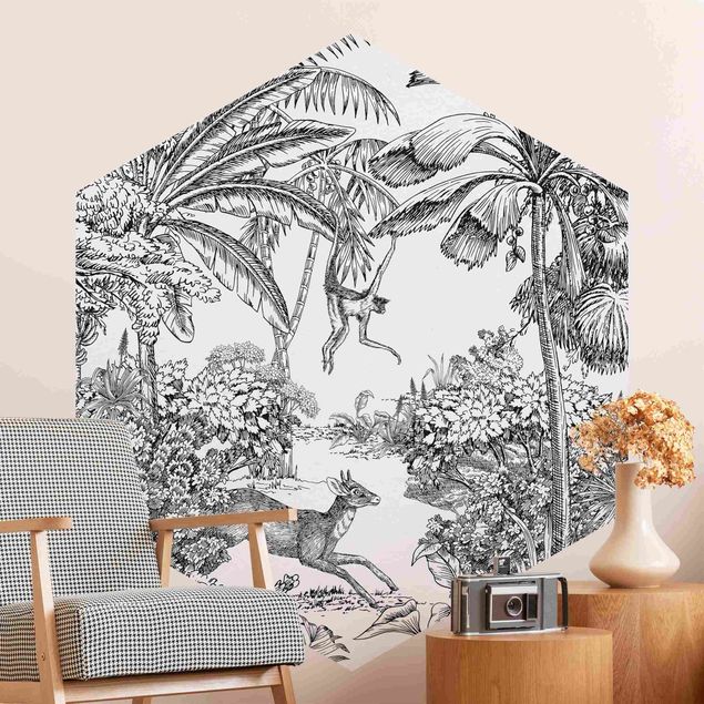 Tapety beżowe na ścianę Szczegółowy rysunek dżungli